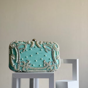 Turquoise blue rectangle embroidered clutch bag | Free gift wrapping included| Gift for her