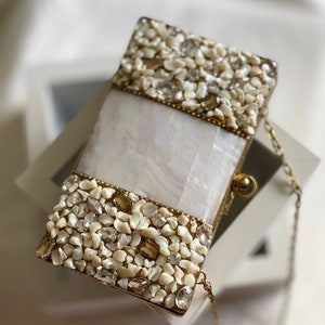 Silver and Gold Embellished Baroque Pearls Evening Clutch Purse image 7