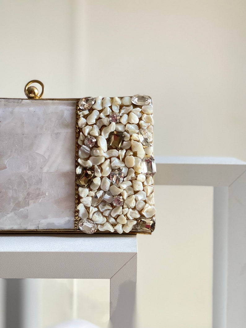 Silver and Gold Embellished Baroque Pearls Evening Clutch Purse image 3