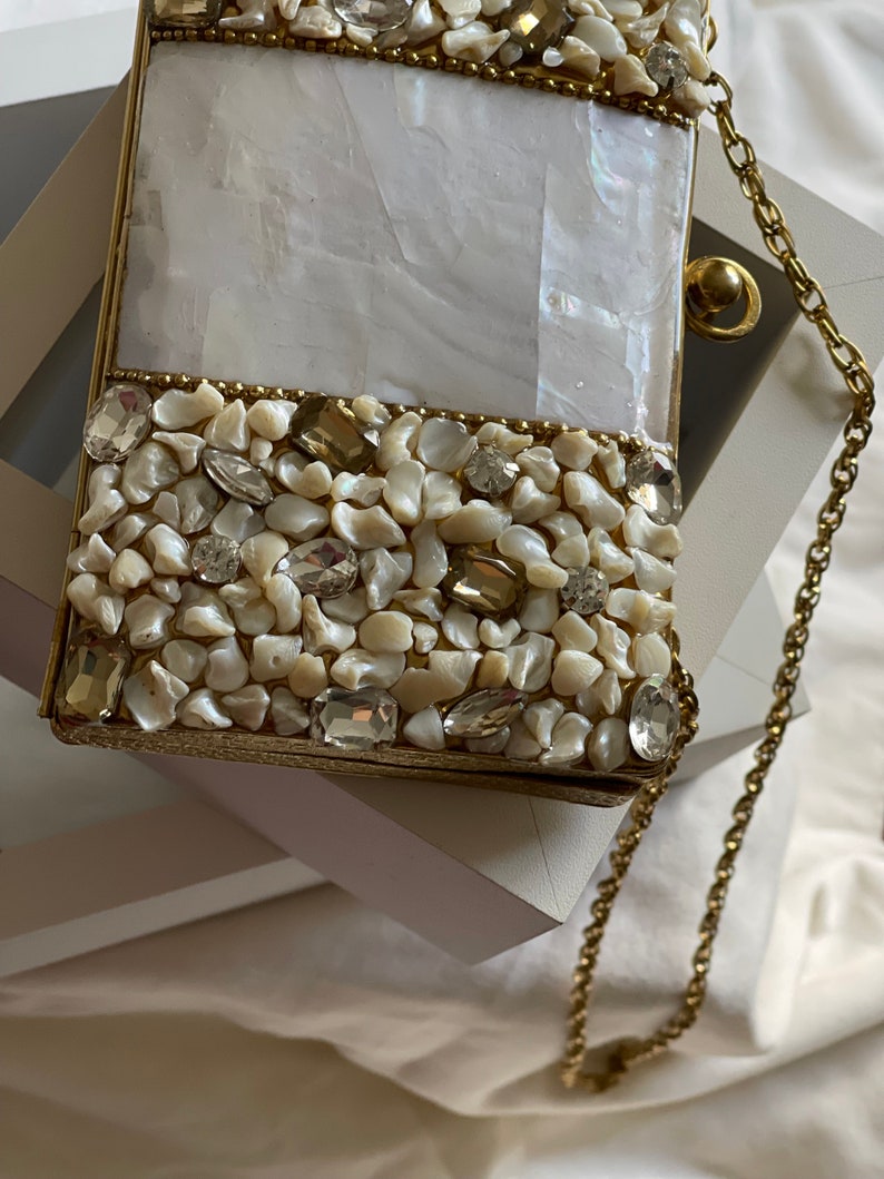 Silver and Gold Embellished Baroque Pearls Evening Clutch Purse image 8