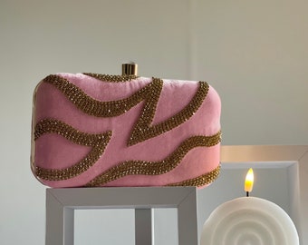 Pink Velvet Designer Clutch Bag with Gold Clasp bridal bridesmaids gift