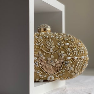 Embroidered Light Gold velvet clutch bag evening clutch | Wedding gift | party wear | Made to Order in any colour