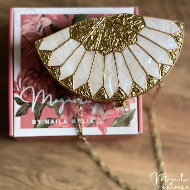 Fan Shaped MOP Gold White Evening Purse | IN STOCK - Etsy