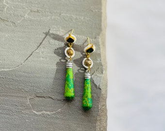 Marble Effect Earrings Gold and Green traditional Indian Jewellery