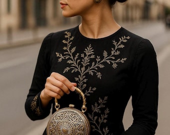 Antique Gold Clutch Bag Round Trendy Ethnic Unique | PRE ORDER