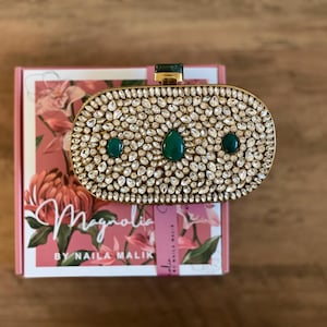 Bolso de mano Kundan verde dorado – Bolso artesanal adornado – Bolso de mano para boda india – Bolso de noche dorado – Bolso de fiesta – Regalo para ella