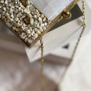 Silver and Gold Embellished Baroque Pearls Evening Clutch Purse image 5