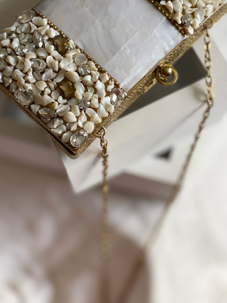 Silver and Gold Embellished Baroque Pearls Evening Clutch Purse image 5