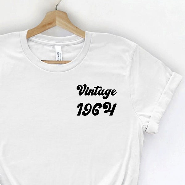 chemise de poche vintage 1964, chemise minimaliste 60e anniversaire, T-shirt 1964, chemise anniversaire, cadeau pour chemise 60e anniversaire, chemise de fête d'anniversaire, t-shirt soixante