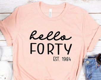 Chemise anniversaire Hello Forty Est.1984, chemise 40e anniversaire, chemise 40e anniversaire, chemise vintage, chemise de fête d'anniversaire, chemise Hello 40