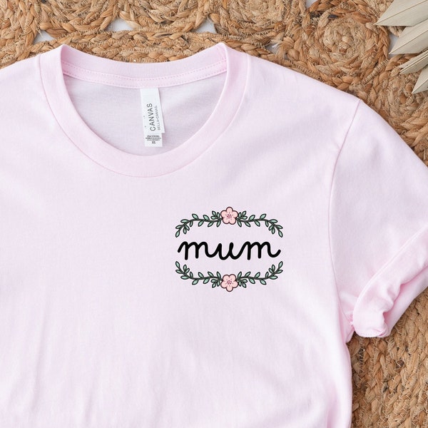 Floral Mama Pocket T-shirt, Minimalist Flower Mom Shirt, Gift for Mom, Mothers Day Gift, Birth Month flower Tee, Flower Lover Mama Shirt