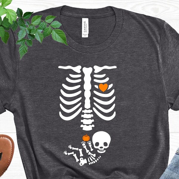 T-shirt Grossesse Halloween Squelette Bébé - Pour Femme Enceinte, Style Décontracté