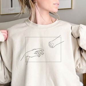 Adam Creation Sweatshirt, Cat Mom Sweatshirt, Minimalist Sweatshirt, Creation of Hand Sweatshirt, Funny Cat Sweatshirt, Gifts For Cat Lover