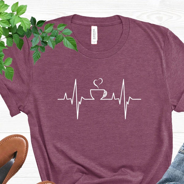 Coffee Lover Shirt, Coffee Addiction Tees, Coffee Shirts For Women, Coffee Birthday Gifts, Coffee Heartbeat T-Shirts, Gifts For Coffee Lover