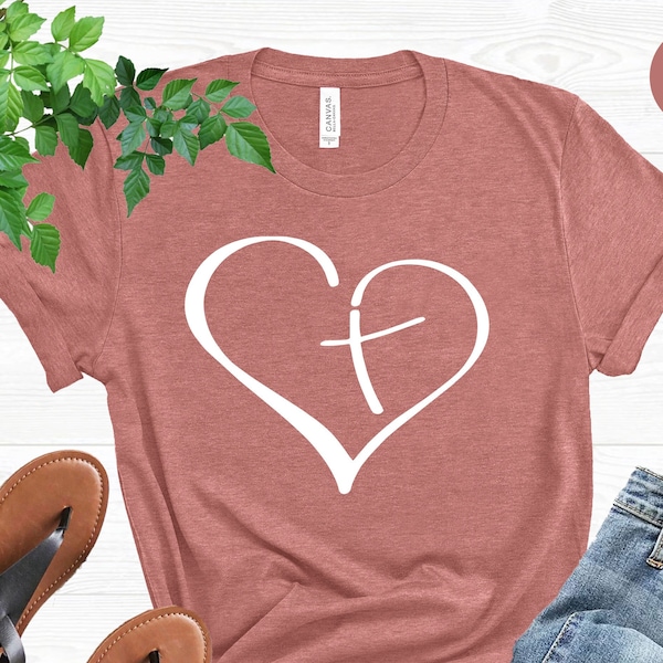 Christian Heart Shirt, Religious Shirt, Jesus Shirt, Faith Shirt, Christian Shirts for Women, Blessed Shirt, Cross Shirt, Inspirational Tee