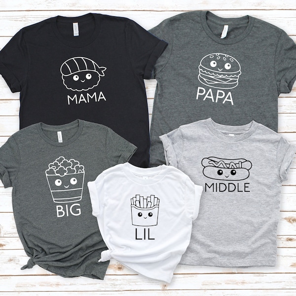 Family Matching Shirts, Kawaii Food Family Shirts, Mommy and Me Shirts, Pregnancy Reveal Shirt, Papa and Mini T-shirt, Big Middle Little Tee