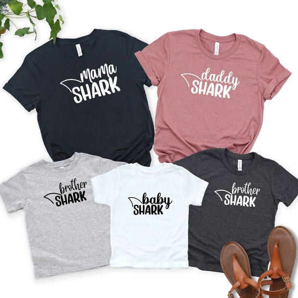 Baby Shark Family Matching Shirts, Shark Themed T-shirt, Daddy and Mama Shark, Baby Shark, Brother Shark, Shark Family Gift, Shark Party Tee