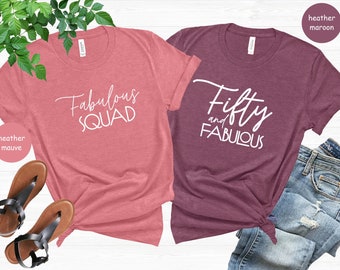 50th Birthday Shirt, Fifty and Fabulous Shirt, Happy Birthday Tee, Birthday Party Crew Tops, Birthday Squad Shirt, 50th Birthday Gift Ideas