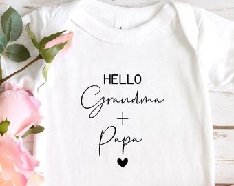 Baby Announcement Bodysuit, Hello Grandma and Papa Bodysuit, Surprise Parents Baby Suit, Pregnancy Reveal Bodysuit, First Grandchild Shirts