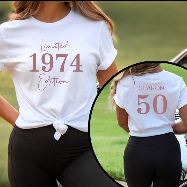 Custom 50th Birthday T-Shirt, Limited Edition 1974 Bday Shirt, Personalized Name and Age Birthday Tee, 50th Birthday Gift Shirt for Women