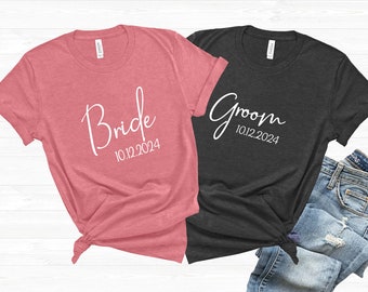 Bride and Groom Shirts, Couple Matching T Shirts, Wedding Party Shirts, Bachelorette Party Shirts, Cute Set of Shirts for Bride and Groom