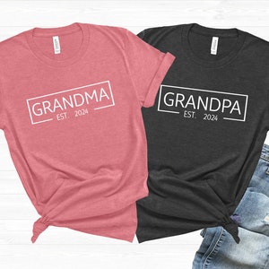 Grandpa and Grandma Est.2024 Shirts, Gift for Grandparents, Baby Announcement Tee, Grandma Grandpa T- Shirts, Grandparents Couple T-Shirts