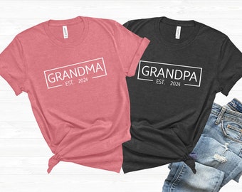 Grandpa and Grandma Est.2024 Shirts, Gift for Grandparents, Baby Announcement Tee, Grandma Grandpa T- Shirts, Grandparents Couple T-Shirts