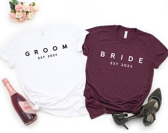 Bride and Groom Shirt, Bride and Groom EST 2024 Shirt, Bridal Shower Gift, Engagement Gift, Gift for Bride, Matching Bride and Groom Shirts
