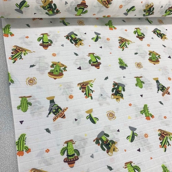 Crazy Cactus Muslin Fabric by the yard, Crazy Cactus Muslin Fabric sold by the yard, Price per 1/2 Yards, Sent as one continuous piece