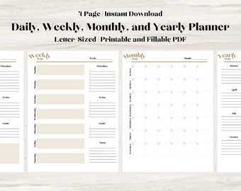 Daily Planner | Weekly Planner | Monthly Planner | Yearly Planner | Printable planner | Planner set | Planner Inserts | Letter Sized | Plan