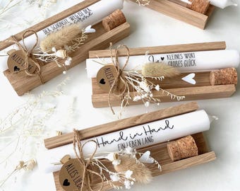 Geldgeschenk zur Hochzeit Kerzengeschenk in Holzbox, Reagenzglas Geldgeschenk