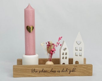 Gift set "How nice that you exist" with light houses and candle, candle gift set with dried flowers