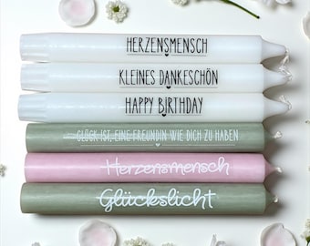 Taper candles with lettering - many lettering and colors available