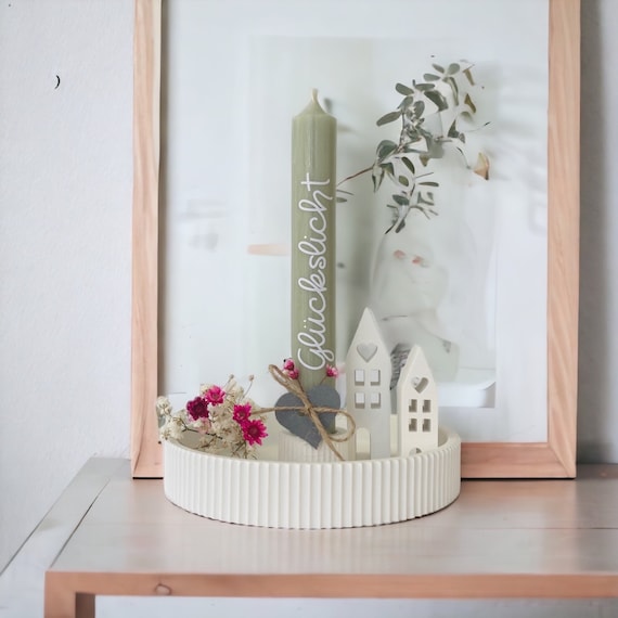 Glückslicht Geschenkbox, Kerzenteller Mit Lichthäuschen Aus Raysin, Dekoteller Mit Kerze, Geschenkset Mit Trockenblumensträußchen