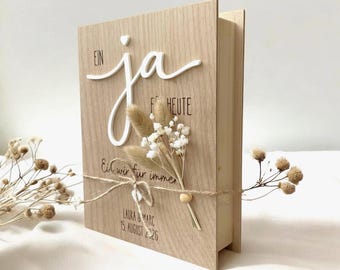 Hochzeitsbox personalisiert – Holzbuch mit Namen & Datum - Geschenkidee für Brautpaar