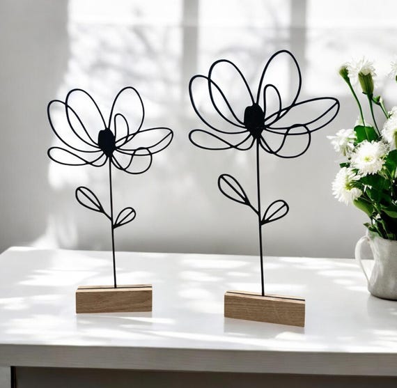 Line Art Blume, Dekoaufsteller, Minimalistische Dekoration