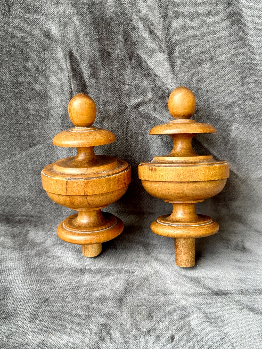 Finials French Antique Architectural Decorative Walnut Wood Pair Curtain Bed ...