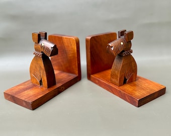 Vintage Art Deco Wooden Terrier Dog Bookends, Home Library Decor