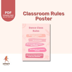 Pink Abstract Dance Class Classroom Rules Poster - Dance Studio - Digital Download - Printable