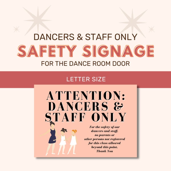 Dancers & Staff Only Sign - Studio Safety - Dance Studio - Digital Download - Printable