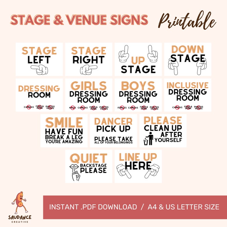 Single Stage Sign Stage & Venue Signage - Dance Studio - Digital Download - Printable - Etsy
