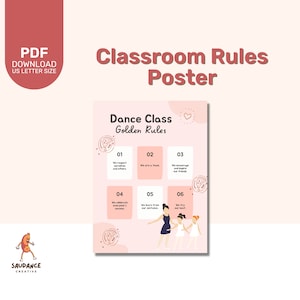Rose Dance Class Classroom Rules Poster - Dance Studio - Digital Download - Printable