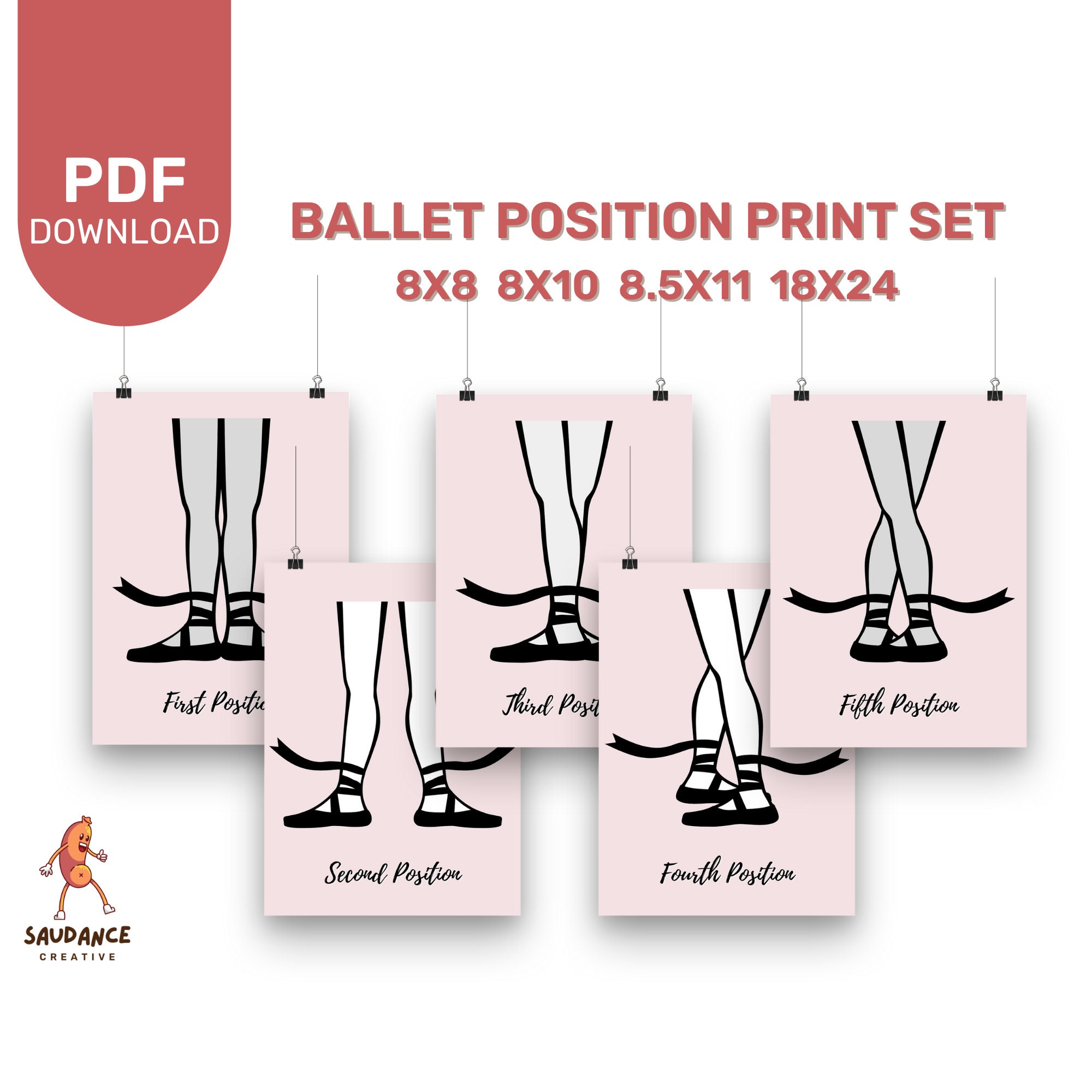 Ballet Position Set - 8x8 8x10 8.5x11 18x24 - Dance Studio Dance