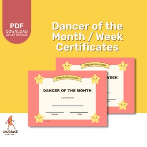 Dancer of the Month & Week Certificates - Digital Download - Printable