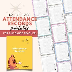Dance Class Attendance Sheets Records - Dance Teacher - Dance Studio - Digital Download - Printable