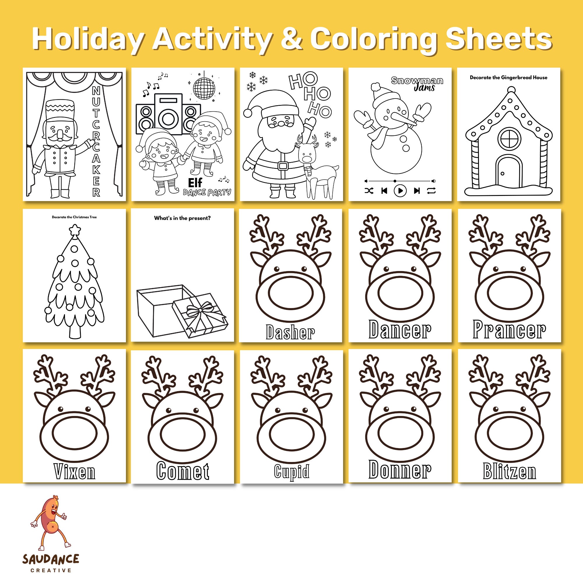 Holiday Coloring Activity Sheet Bundle Dance Teacher Dance Studio ...