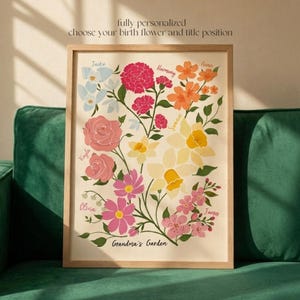Personalized Birth Flower Family Bouquet, Grandma's Garden Wall Art, Mother's Day Gift for Mom
