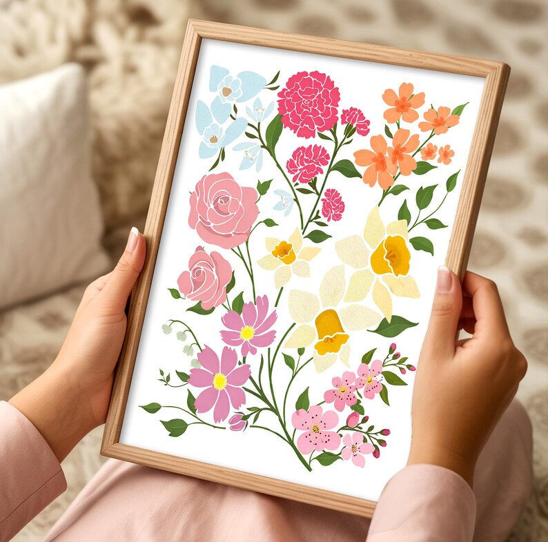Personalized Grandma's Garden Wall Art, Birth Mont Family Flowers Print