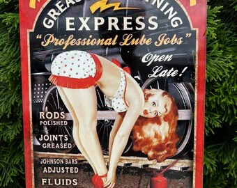 Greased Lightning Express Professional Lube Jobs Retro Metal Aluminum Tin Sign Vintage 8x12 Inch