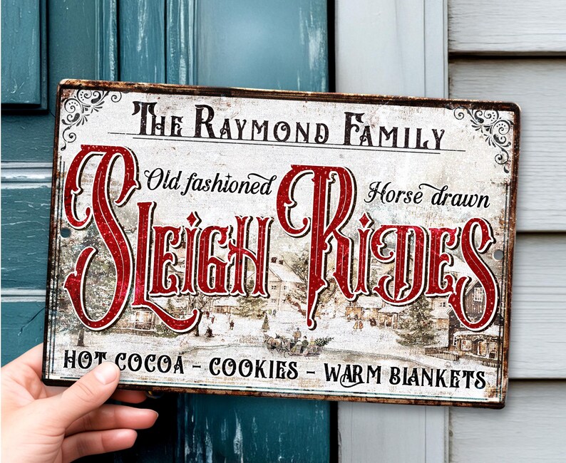 Sleigh Races Sign Sleigh Rides Sign Rustic Christmas Decor Modern Farmhouse Metal Sign ...